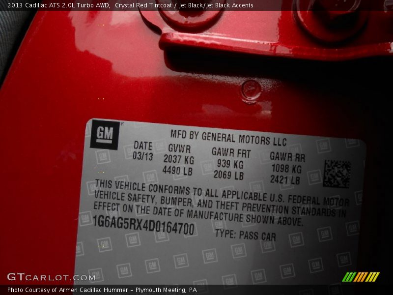 Crystal Red Tintcoat / Jet Black/Jet Black Accents 2013 Cadillac ATS 2.0L Turbo AWD