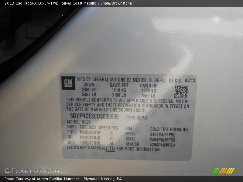 Silver Coast Metallic / Shale/Brownstone 2013 Cadillac SRX Luxury FWD