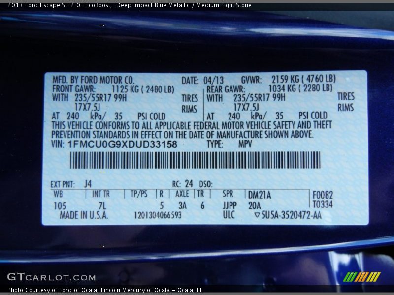 Deep Impact Blue Metallic / Medium Light Stone 2013 Ford Escape SE 2.0L EcoBoost