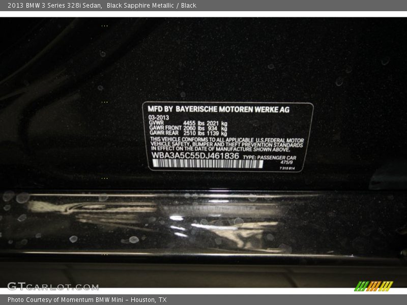 Black Sapphire Metallic / Black 2013 BMW 3 Series 328i Sedan