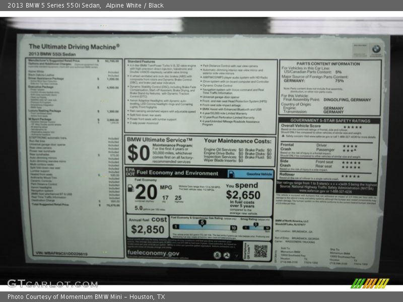 Alpine White / Black 2013 BMW 5 Series 550i Sedan