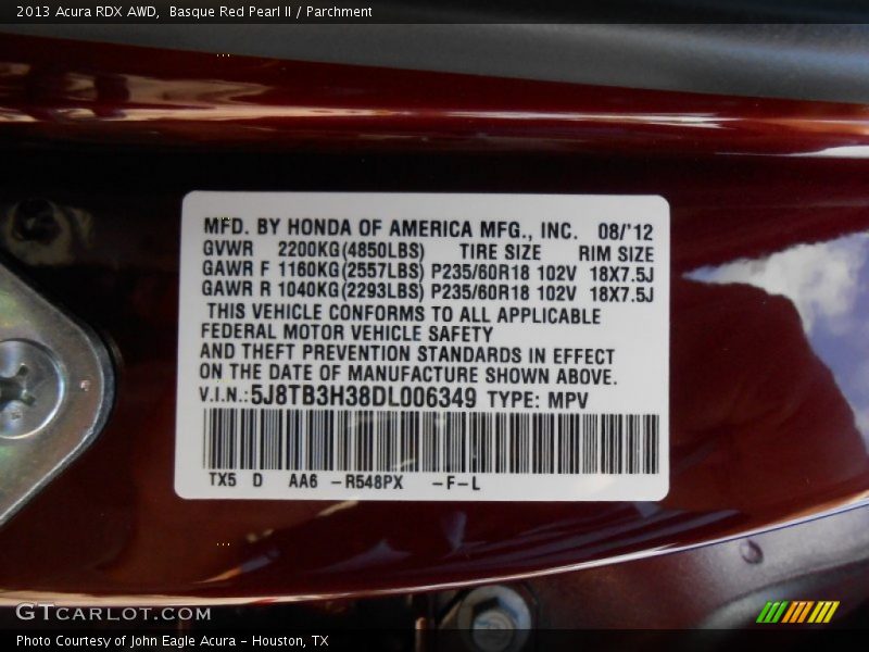 Basque Red Pearl II / Parchment 2013 Acura RDX AWD