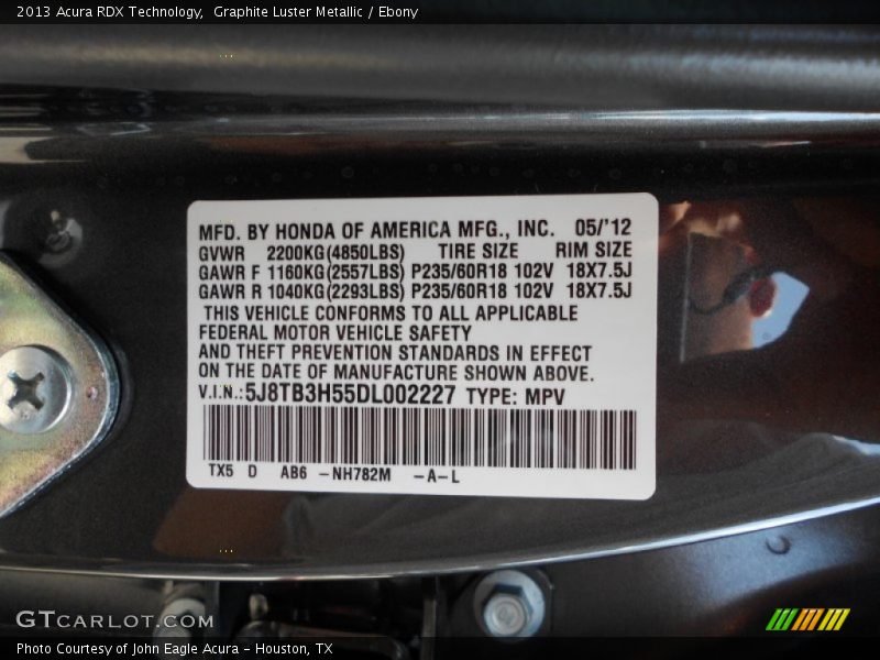 Graphite Luster Metallic / Ebony 2013 Acura RDX Technology