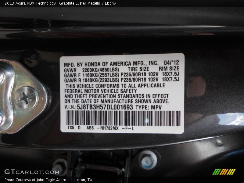Graphite Luster Metallic / Ebony 2013 Acura RDX Technology