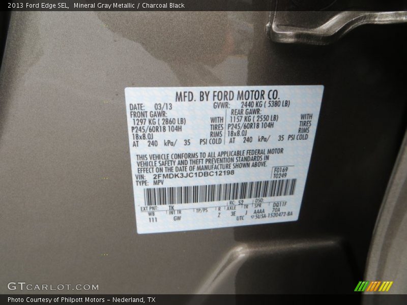 2013 Edge SEL Mineral Gray Metallic Color Code TK