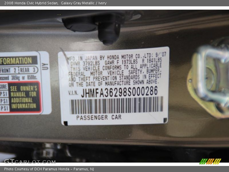Galaxy Gray Metallic / Ivory 2008 Honda Civic Hybrid Sedan