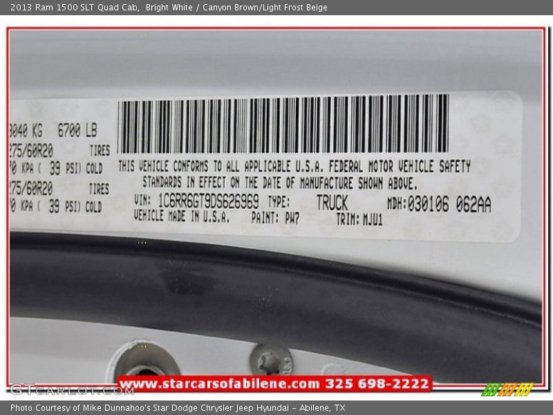 Bright White / Canyon Brown/Light Frost Beige 2013 Ram 1500 SLT Quad Cab