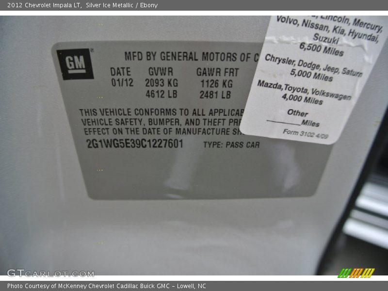Silver Ice Metallic / Ebony 2012 Chevrolet Impala LT