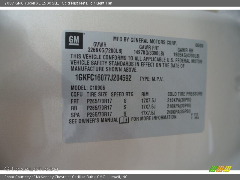 Gold Mist Metallic / Light Tan 2007 GMC Yukon XL 1500 SLE
