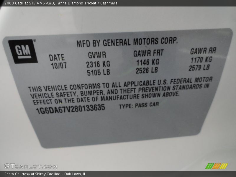 White Diamond Tricoat / Cashmere 2008 Cadillac STS 4 V6 AWD