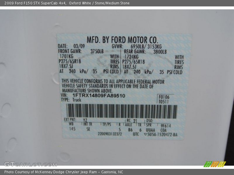 Oxford White / Stone/Medium Stone 2009 Ford F150 STX SuperCab 4x4