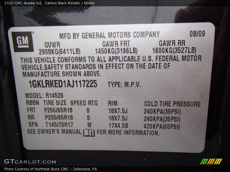 Carbon Black Metallic / Ebony 2010 GMC Acadia SLE