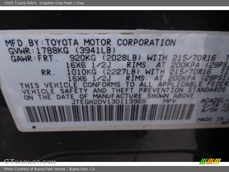 Graphite Gray Pearl / Gray 2003 Toyota RAV4