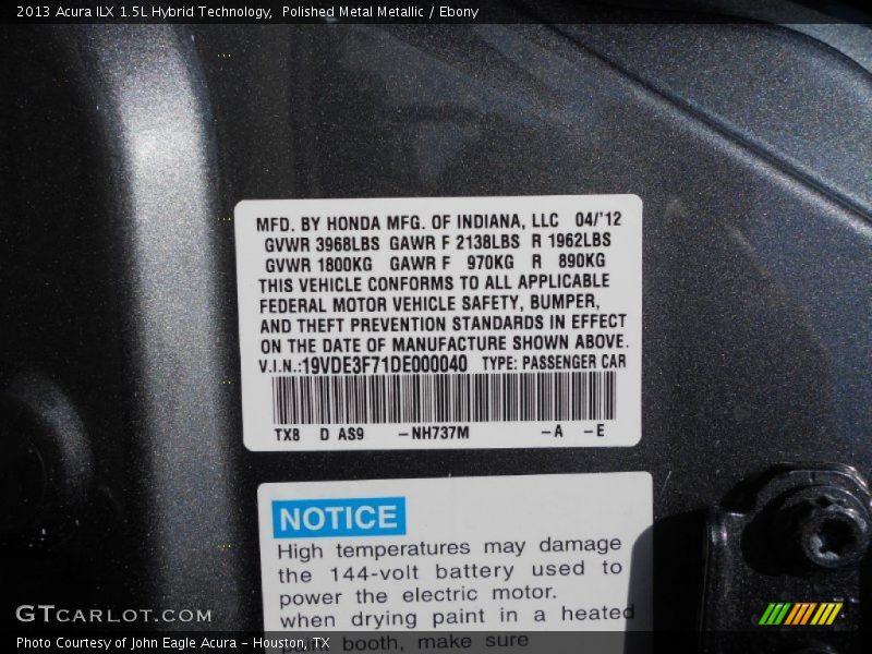 Polished Metal Metallic / Ebony 2013 Acura ILX 1.5L Hybrid Technology