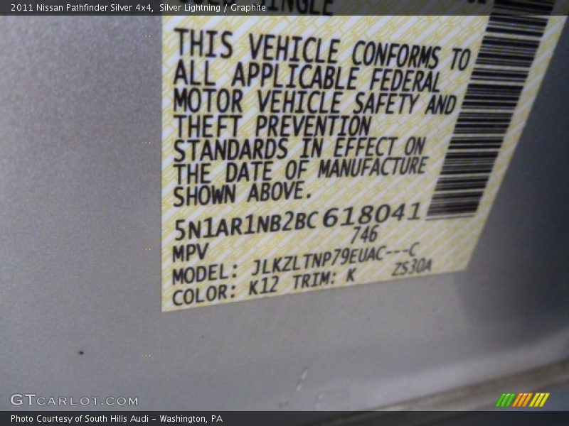 Silver Lightning / Graphite 2011 Nissan Pathfinder Silver 4x4