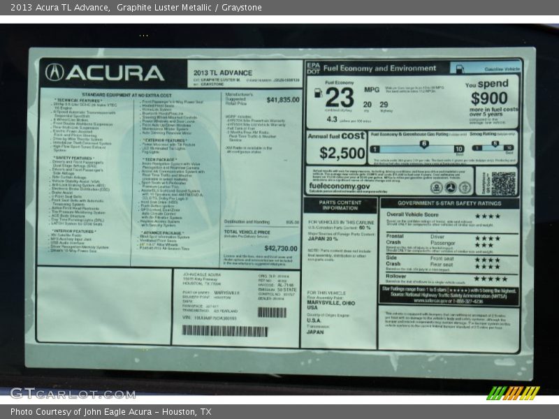 Graphite Luster Metallic / Graystone 2013 Acura TL Advance