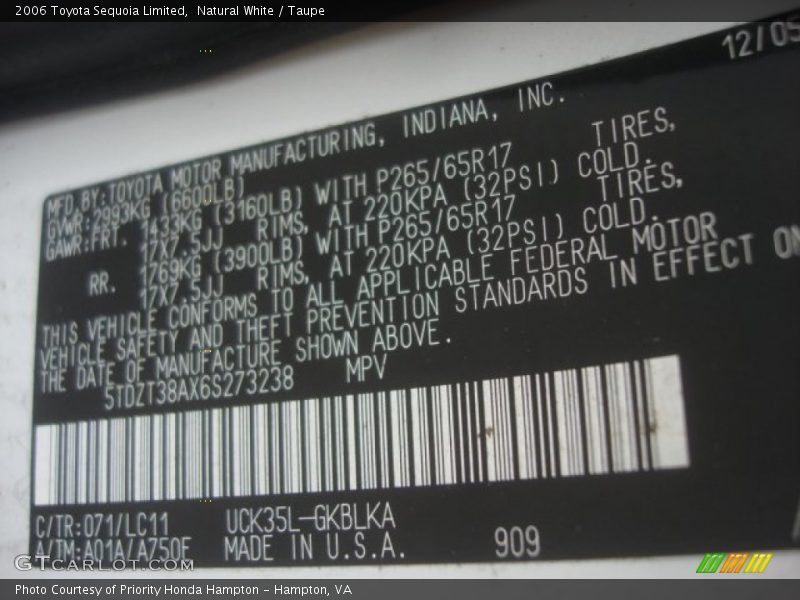 Natural White / Taupe 2006 Toyota Sequoia Limited