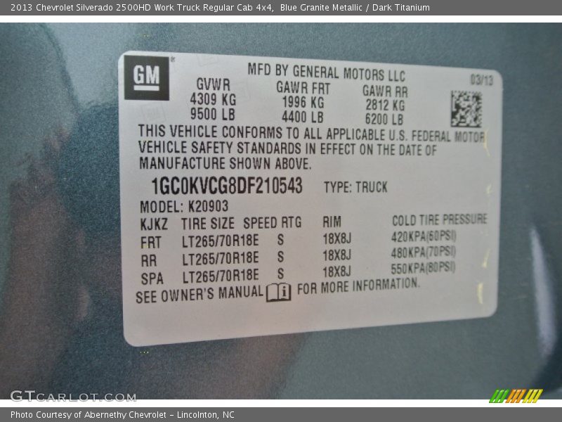 Blue Granite Metallic / Dark Titanium 2013 Chevrolet Silverado 2500HD Work Truck Regular Cab 4x4