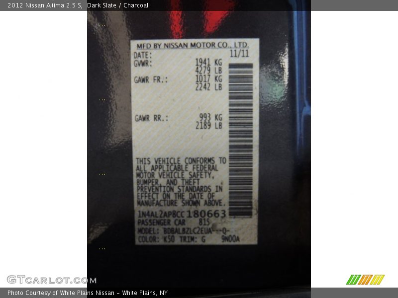 Dark Slate / Charcoal 2012 Nissan Altima 2.5 S