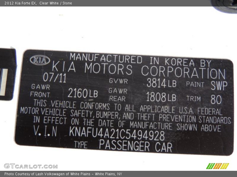 Clear White / Stone 2012 Kia Forte EX
