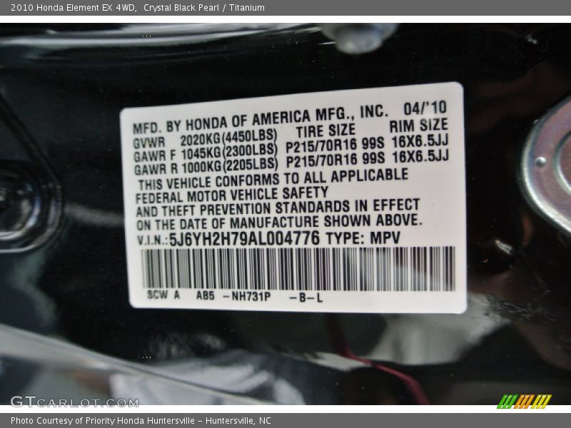 Crystal Black Pearl / Titanium 2010 Honda Element EX 4WD