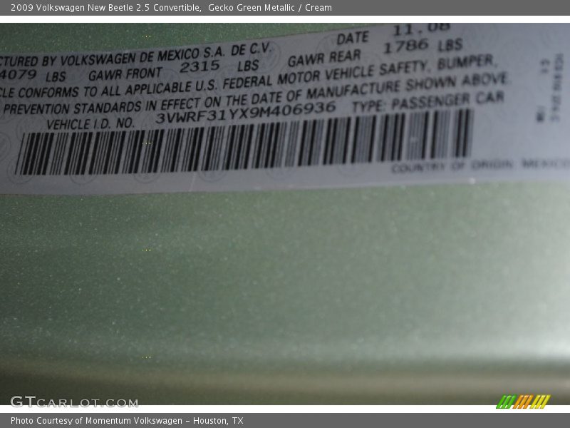 Gecko Green Metallic / Cream 2009 Volkswagen New Beetle 2.5 Convertible