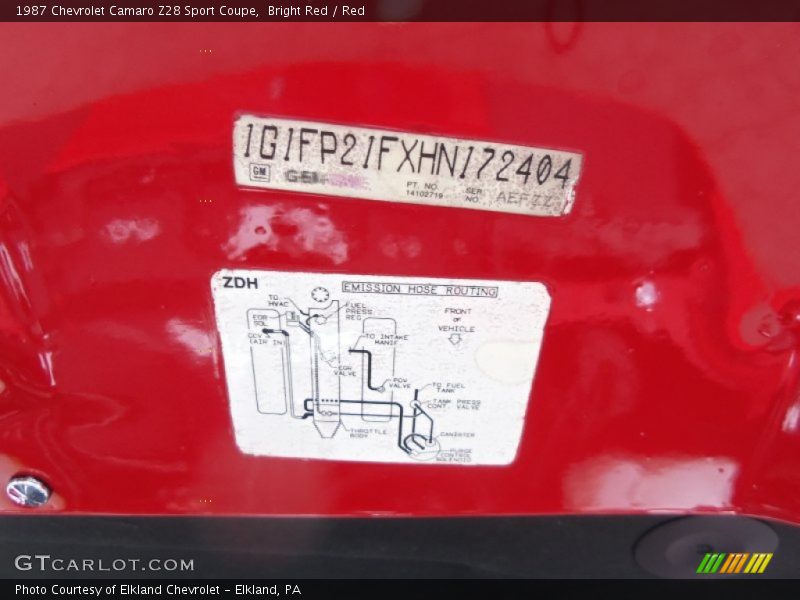 Bright Red / Red 1987 Chevrolet Camaro Z28 Sport Coupe