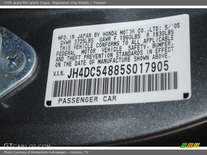 Magnesium Gray Metallic / Titanium 2005 Acura RSX Sports Coupe