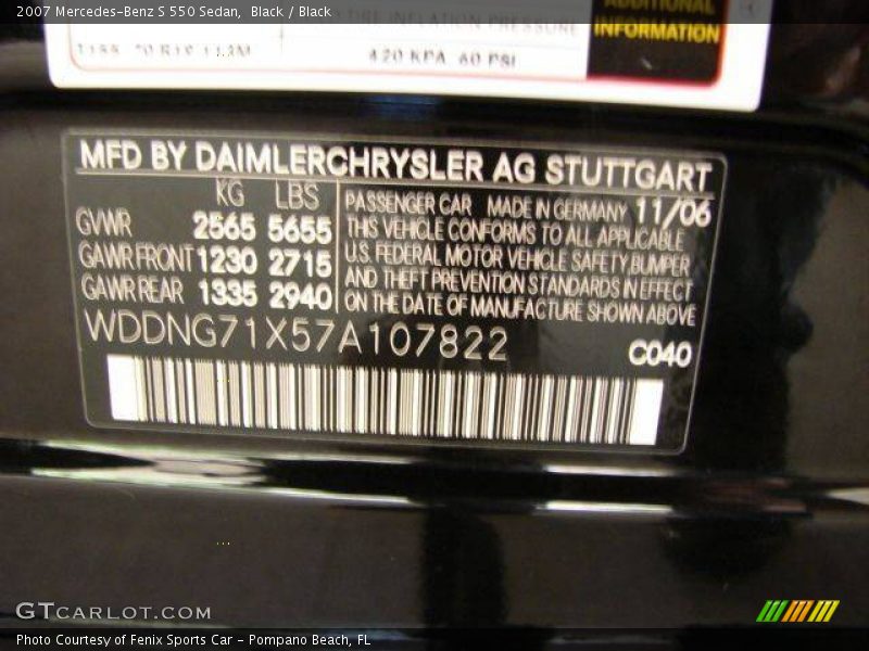 Black / Black 2007 Mercedes-Benz S 550 Sedan