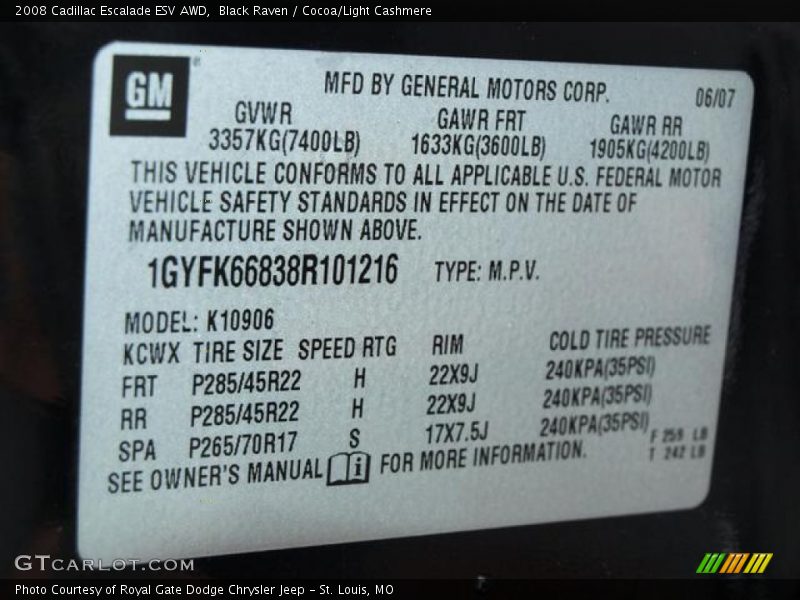 Black Raven / Cocoa/Light Cashmere 2008 Cadillac Escalade ESV AWD