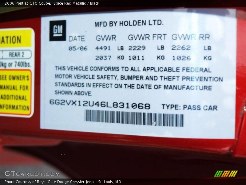 Spice Red Metallic / Black 2006 Pontiac GTO Coupe
