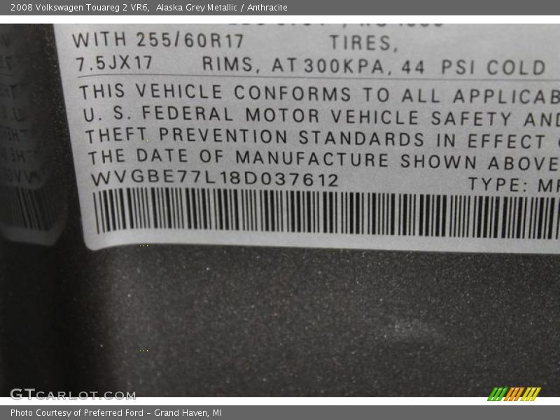 Alaska Grey Metallic / Anthracite 2008 Volkswagen Touareg 2 VR6