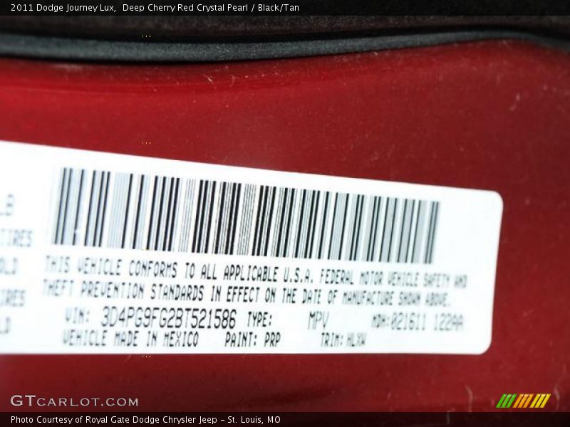 Deep Cherry Red Crystal Pearl / Black/Tan 2011 Dodge Journey Lux