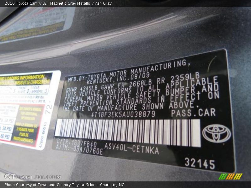 Magnetic Gray Metallic / Ash Gray 2010 Toyota Camry LE