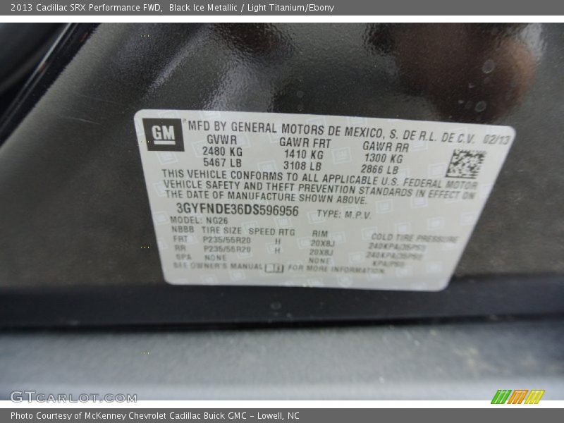 Black Ice Metallic / Light Titanium/Ebony 2013 Cadillac SRX Performance FWD