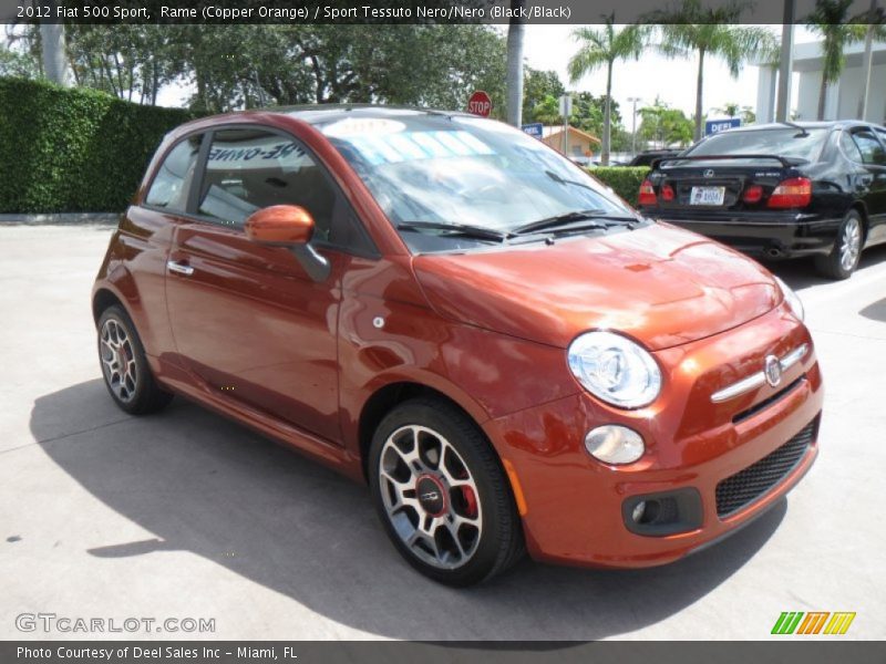 Rame (Copper Orange) / Sport Tessuto Nero/Nero (Black/Black) 2012 Fiat 500 Sport