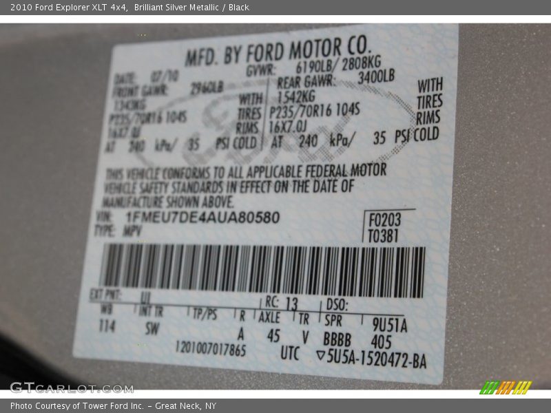 Brilliant Silver Metallic / Black 2010 Ford Explorer XLT 4x4