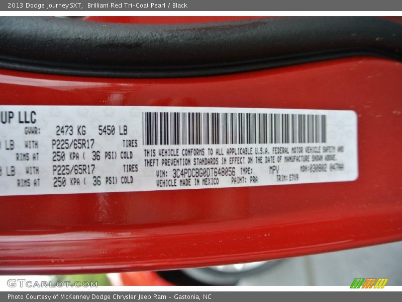 2013 Journey SXT Brilliant Red Tri-Coat Pearl Color Code PRA