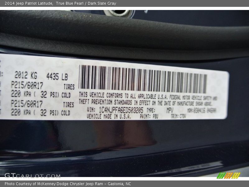 True Blue Pearl / Dark Slate Gray 2014 Jeep Patriot Latitude
