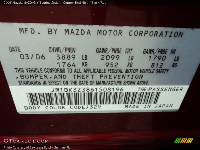Copper Red Mica / Black/Red 2006 Mazda MAZDA3 s Touring Sedan