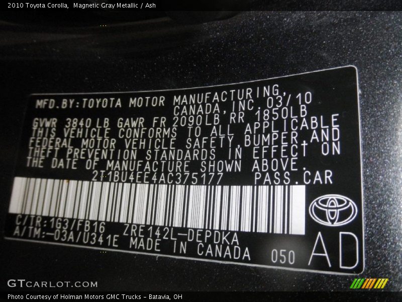 Magnetic Gray Metallic / Ash 2010 Toyota Corolla