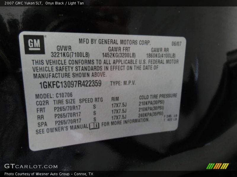 Onyx Black / Light Tan 2007 GMC Yukon SLT