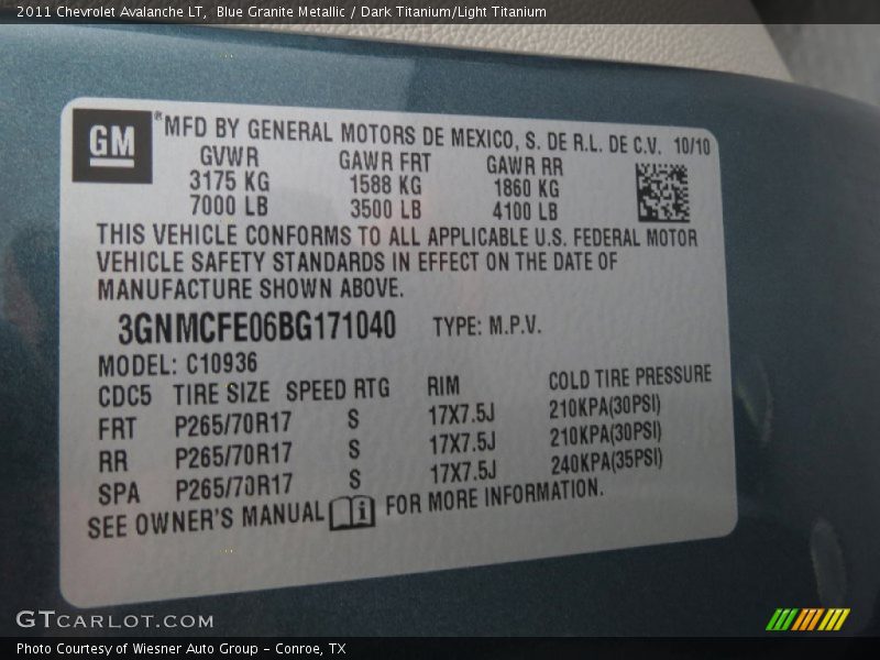 Blue Granite Metallic / Dark Titanium/Light Titanium 2011 Chevrolet Avalanche LT