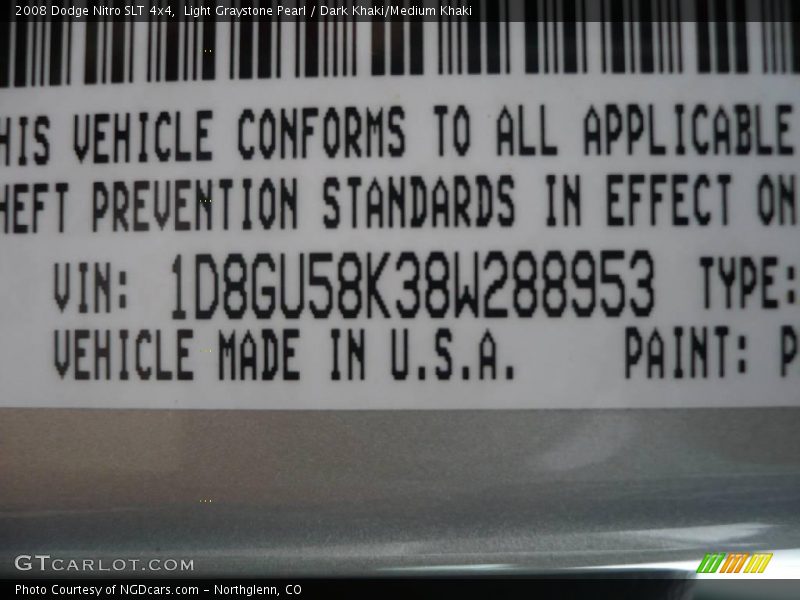 Light Graystone Pearl / Dark Khaki/Medium Khaki 2008 Dodge Nitro SLT 4x4