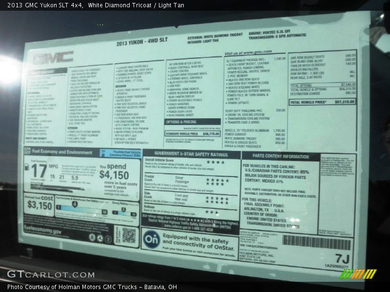  2013 Yukon SLT 4x4 Window Sticker