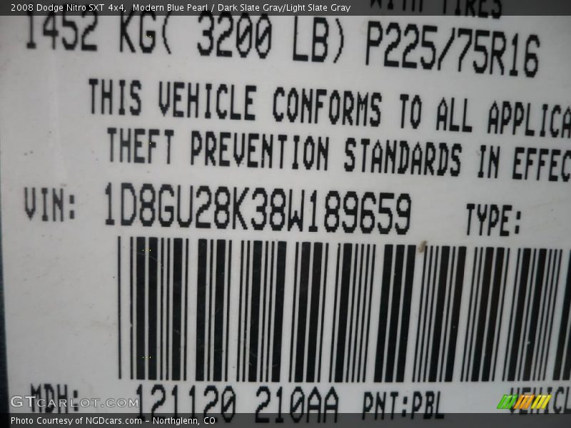 Modern Blue Pearl / Dark Slate Gray/Light Slate Gray 2008 Dodge Nitro SXT 4x4