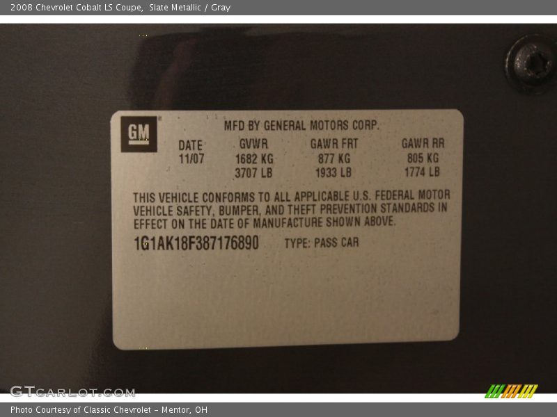 Slate Metallic / Gray 2008 Chevrolet Cobalt LS Coupe