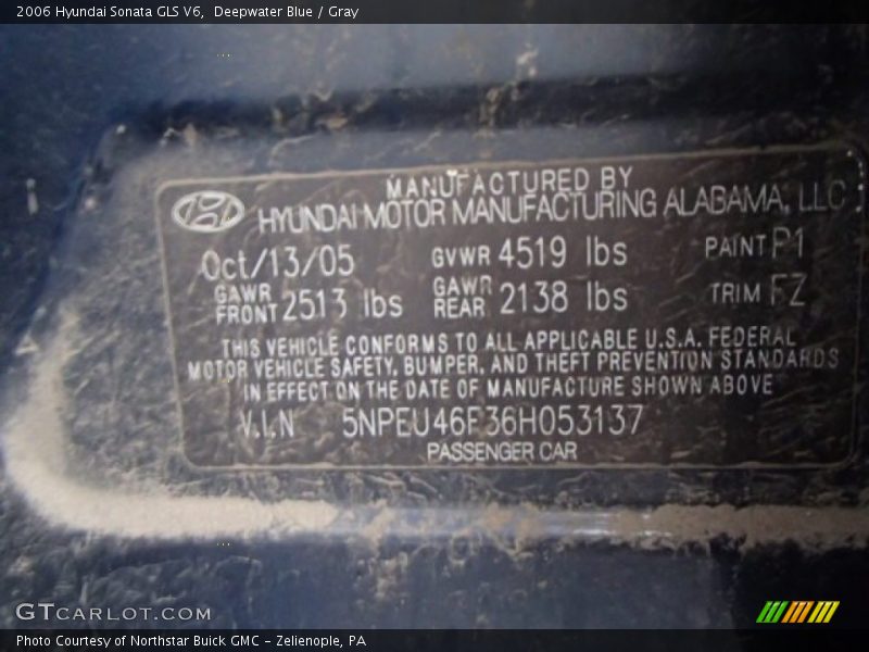 Deepwater Blue / Gray 2006 Hyundai Sonata GLS V6