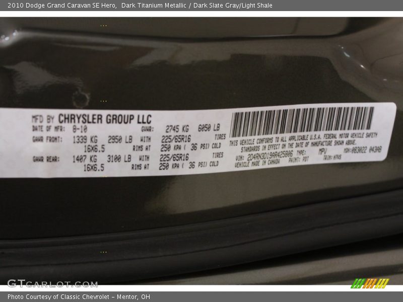 Dark Titanium Metallic / Dark Slate Gray/Light Shale 2010 Dodge Grand Caravan SE Hero