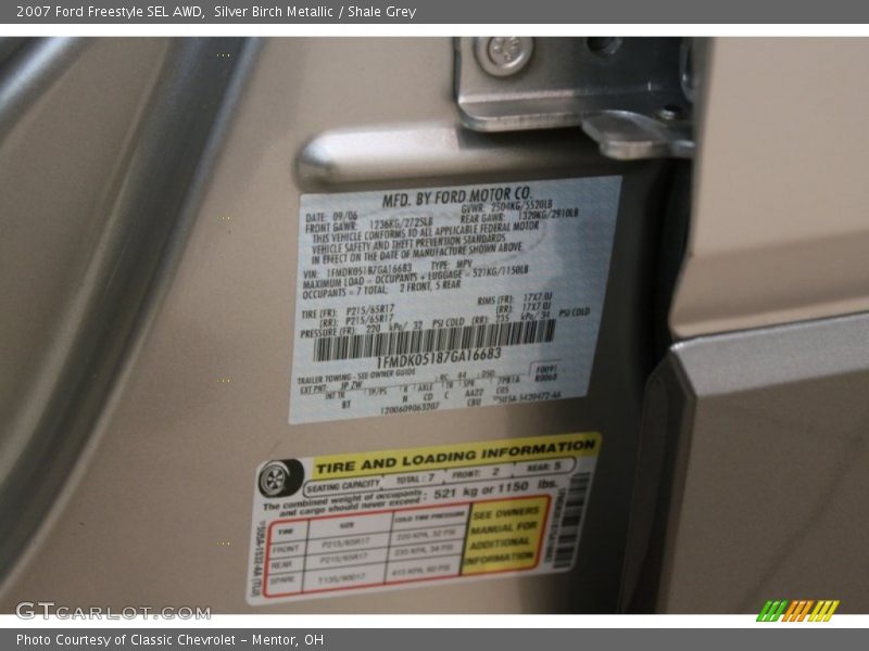 Silver Birch Metallic / Shale Grey 2007 Ford Freestyle SEL AWD